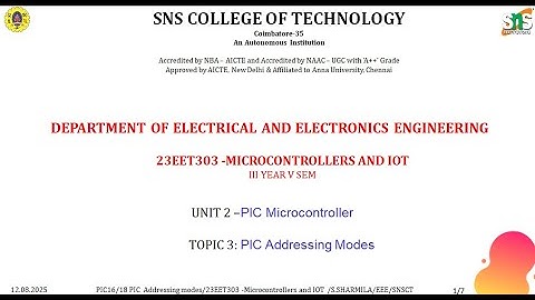 PIC microcontroller addressing modes | Microcontrollers and IOT | SNS Institutions