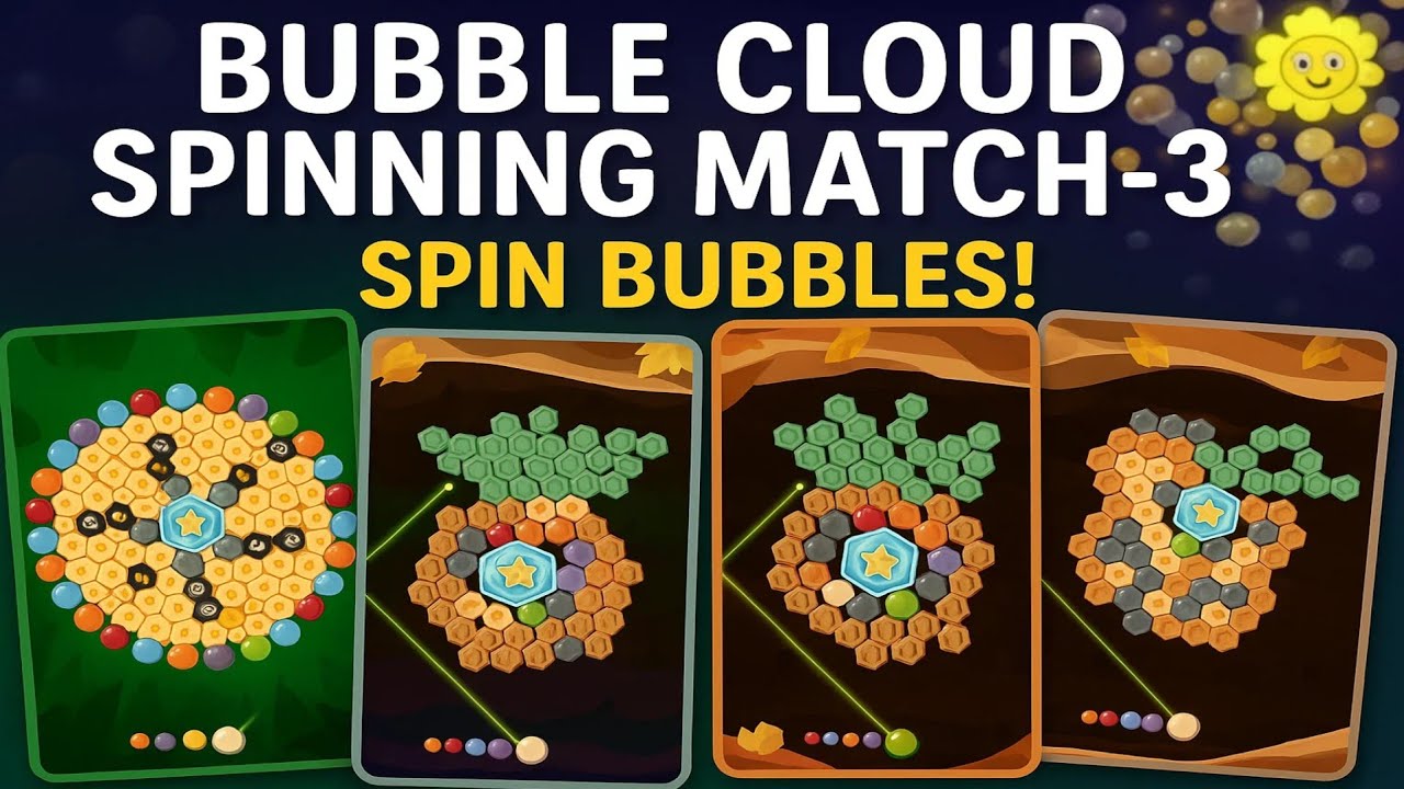Bubble Cloud Gameplay | Spin & Shoot Match-3 Bubble Puzzle 🌈🎯