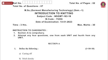 MSC 1ST SEM GMT INTRODUCTION TO KNITTING JAN 2023 | PTU
