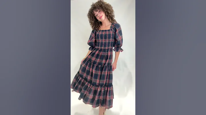 Madeline Dress in Navy Plaid Try On in Size S - Ivy City Co