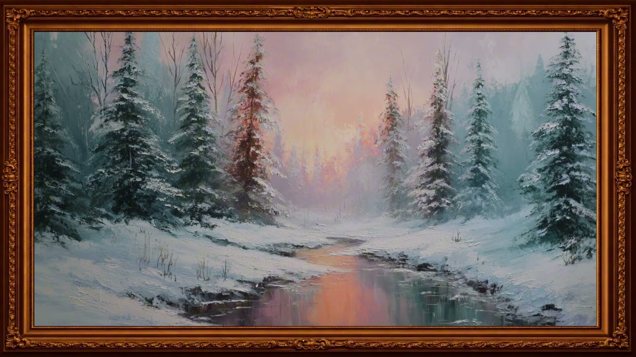 4K Winter Forest Oil Painting for Samsung Frame TV | Snowy Landscape Silent Art
