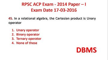 Q.45 | ACP Analyst Cum Programmer Vacancy RPSC ACP 2024 Vacancy | DBMS | Uniary and Binary Operators