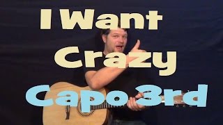 I Want Crazy (Hunter Hayes) Easy Strum Guitar Lesson Chords Licks How to Play Tutorial Capo3rd