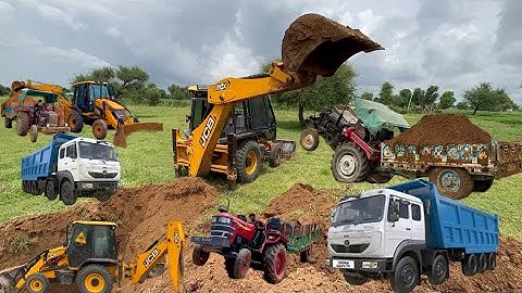 JCB 3dx eco xpart loading mud in Mahindra 475 Di tractor fully loaded mud JCB khudai #jcb #tractor