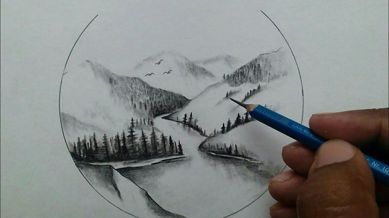 Beautiful nature scenery drawing with pencil step by step ...
