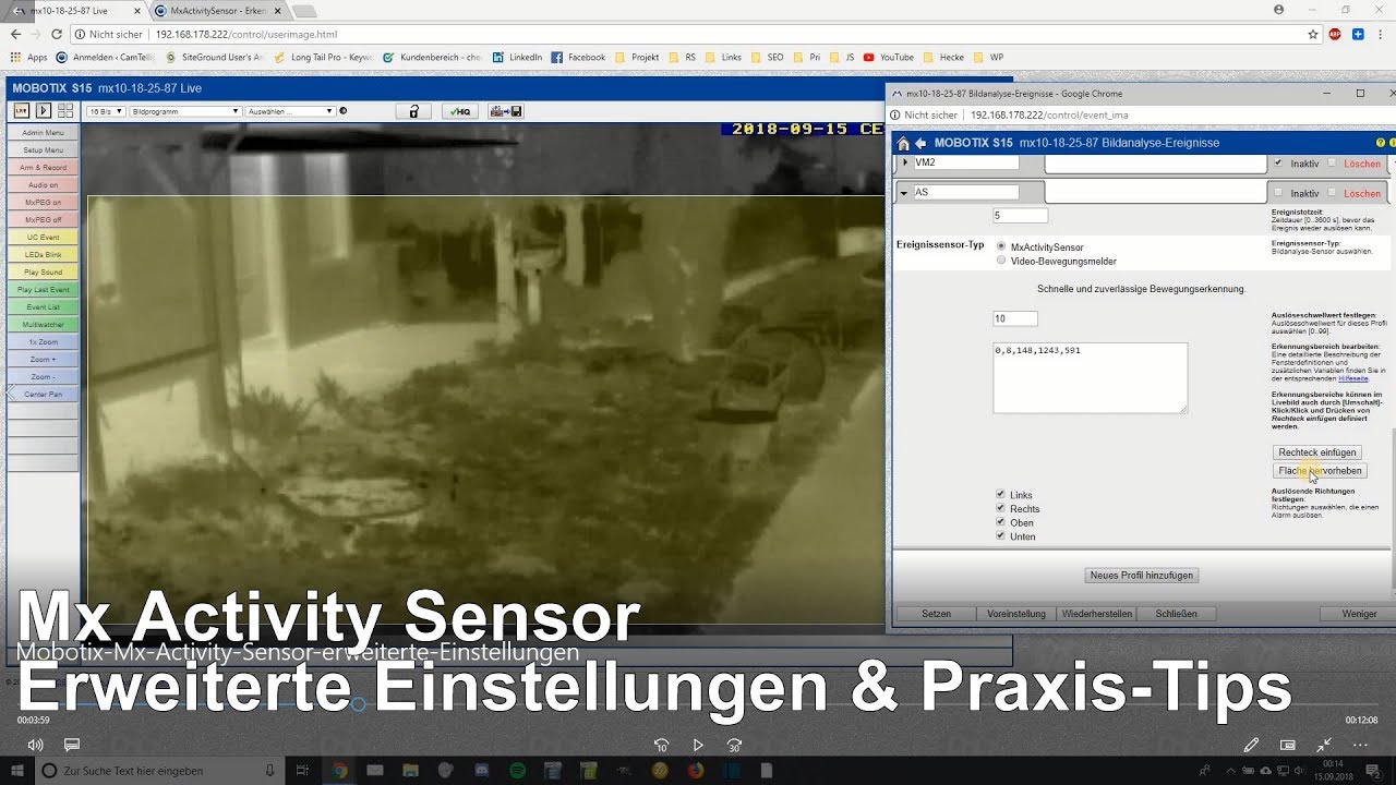 Mobotix Mx Activity Sensor erweiterte Einstellungen - Erkennungsbereich & Schwellwert