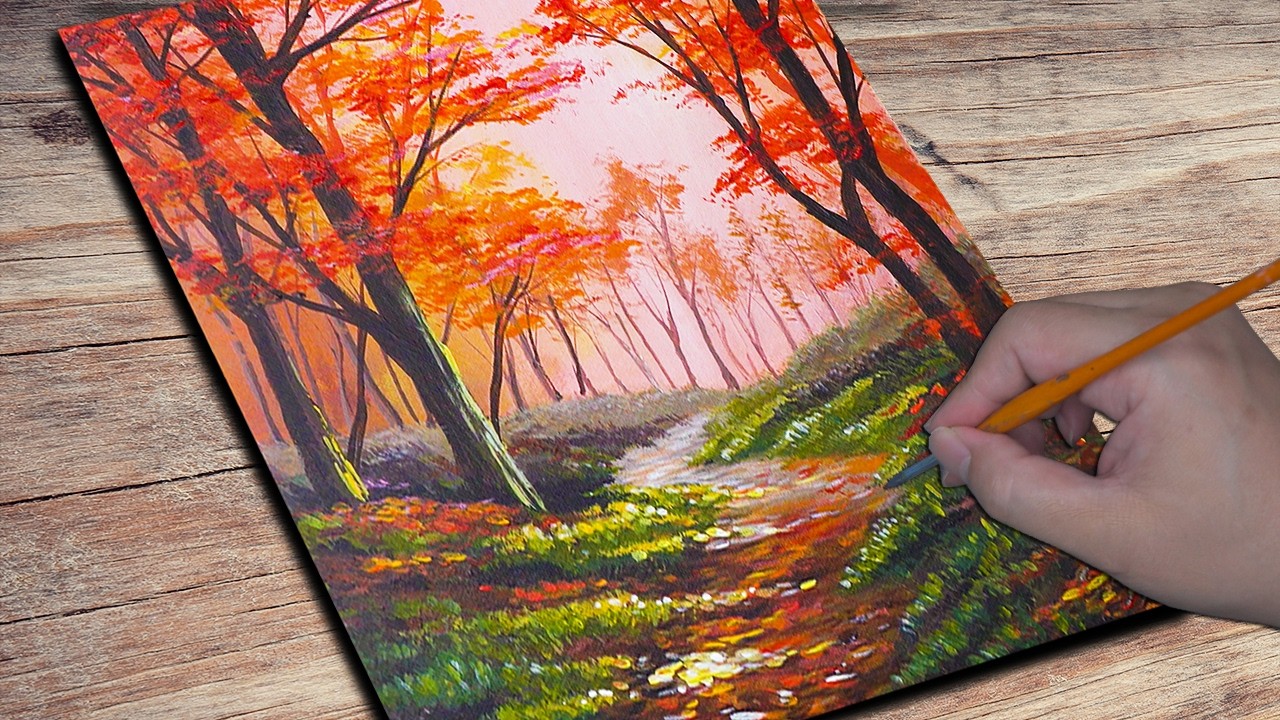 Акриловая живопись: Лесная тропинка, пейзаж | Акриловая живопись