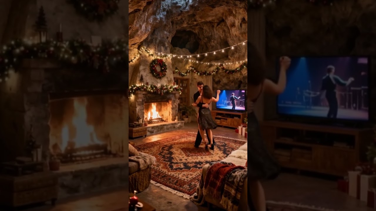 Snowy Mountain Cave Home 💃🔥 | Romantic Fireplace Dance