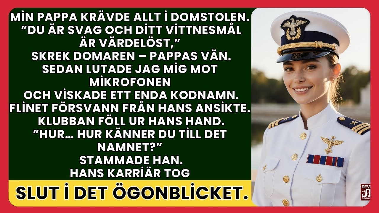 Jag sköt tillbaka stolen så hårt att benen skrapade mot det polerade golvet. Alla vände sig om. Min far satt vid åklagarbordet med stel hållning, kostymen så välpressad att den kunde skära glas,...