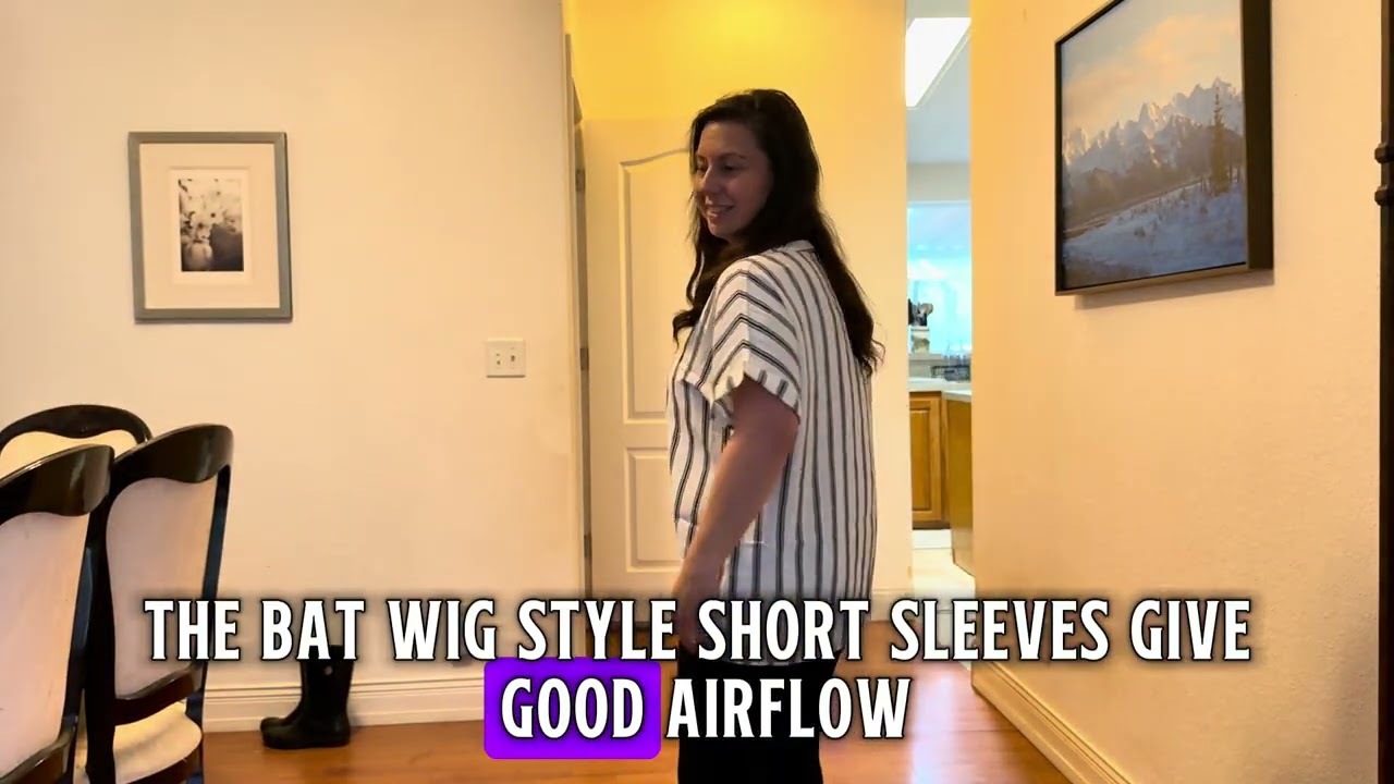 Dokotoo Women’s Summer Short Batwing Sleeve Button Shirts Business Casual Striped Color Block V Neck