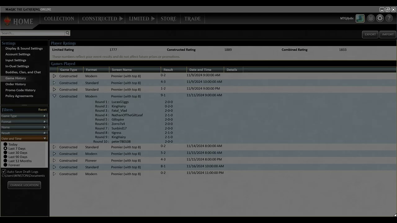 Mardu Energy  Modern Challenge 11 Nov  Round 4 Game 2 vs Twiddle Storm