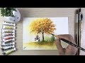 Paint an autumn tree in watercolor