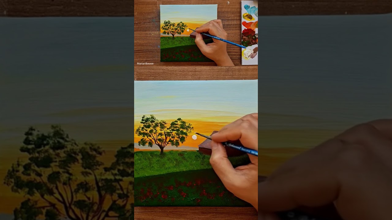 easy sunset landscape painting 