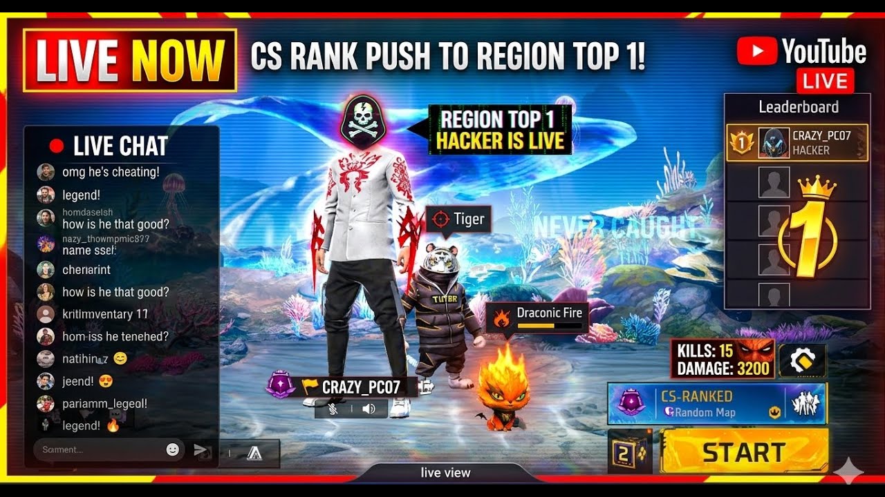 #1 HACKER? 😱 CS RANK PUSH TO REGION TOP 1 | Garena Free Fire @crazy ...