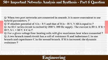 MCQ Questions Networks Analysis and Synthesis - Part 6 with Answers