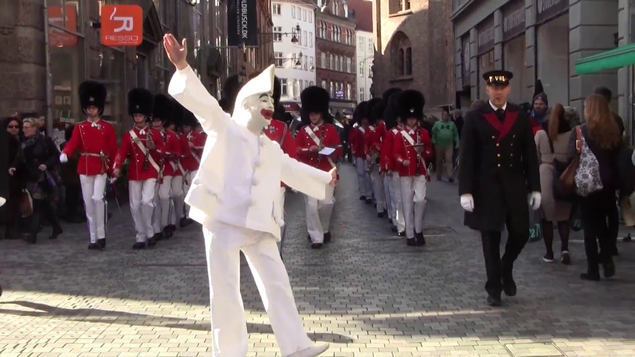 Marching Through The Streets Of Copenhagen With Tivoli's Fifes & Drums Boy Guards And Pierrot!!!