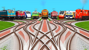 Nine Trains Crossing Together on Bumpy Diamond Railroad Tracks | indian railways | train simulator