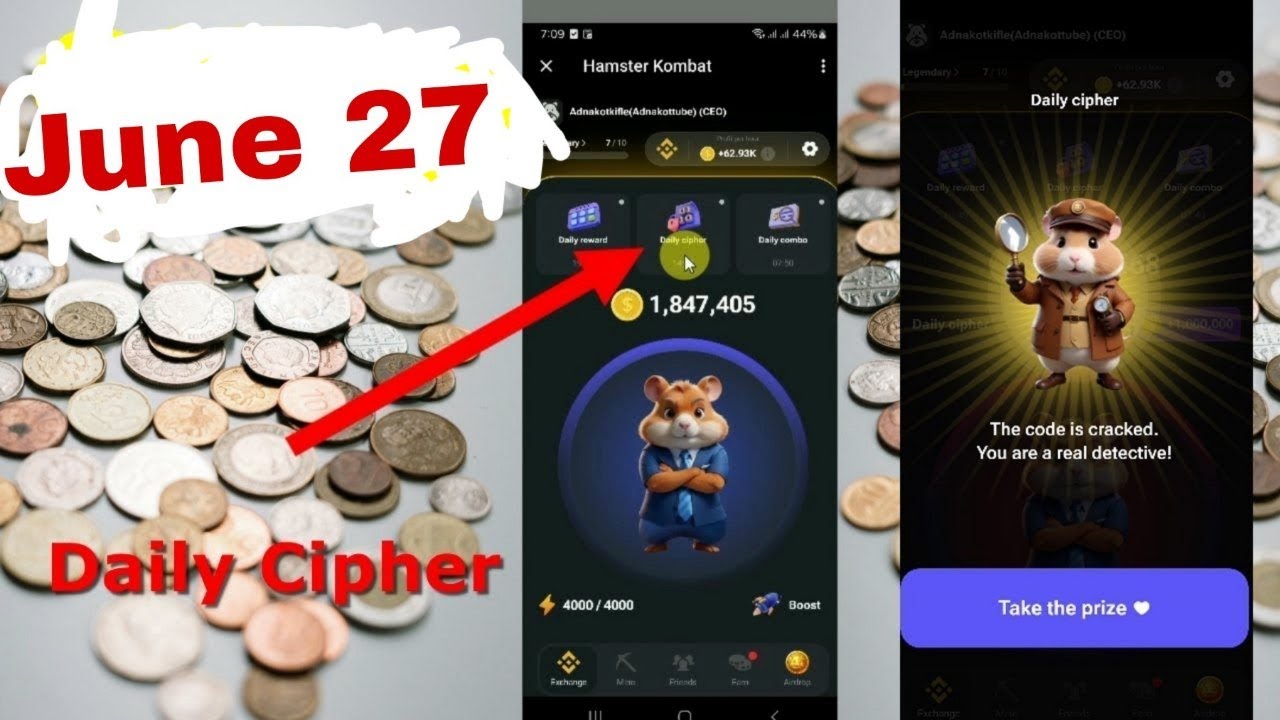 Hamster kombat Daily cipher Today 1M coin 27 june 2024 - YouTube