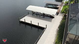 Honc Docks & Lifts building a boat dock & lift for a 32’ Cobia CC in the 8 lakes Cape Coral Florida