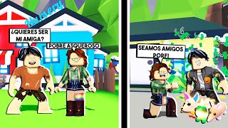 BUSCO AMIGOS SIENDO POBRE VS RICO *ENCUENTRO A LA JUGADORA MAS RATA* en ADOPT ME DE ROBLOX ?