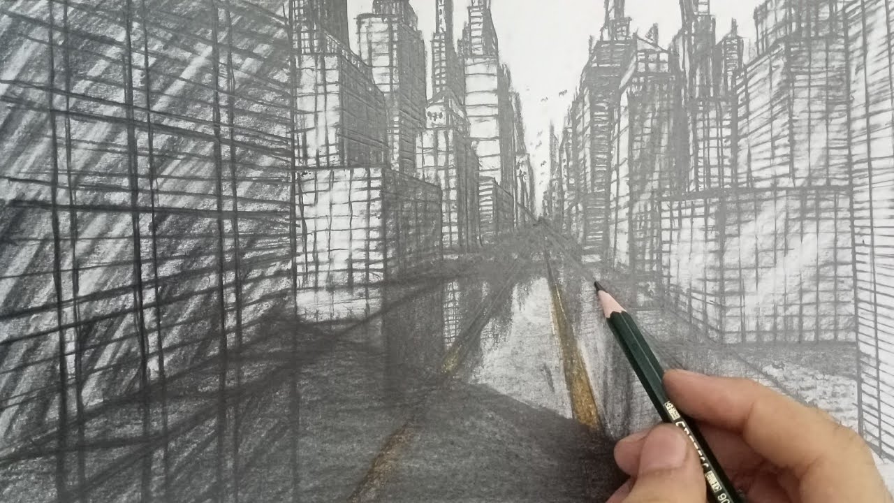 How To Draw a City | Road and Building, In 1-Point Perspective, Narrated: Step By Step.