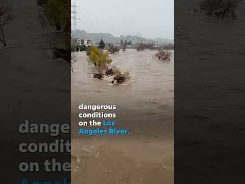 Los Angeles River rages after heavy rains hit Southern California #Shorts