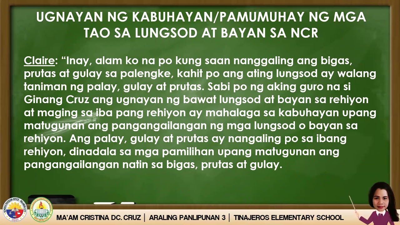 UGNAYAN NG KABUHAYAN / PAMUMUHAY NG MGA TAO SA LUNGSOD AT BAYAN SA REHIYONG NCR.