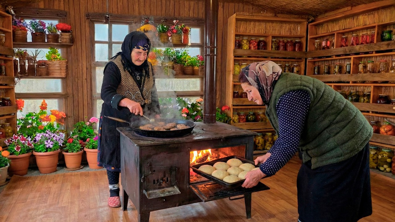 Village Style "McDonald's"! Cooking Burgers on Wood Stove