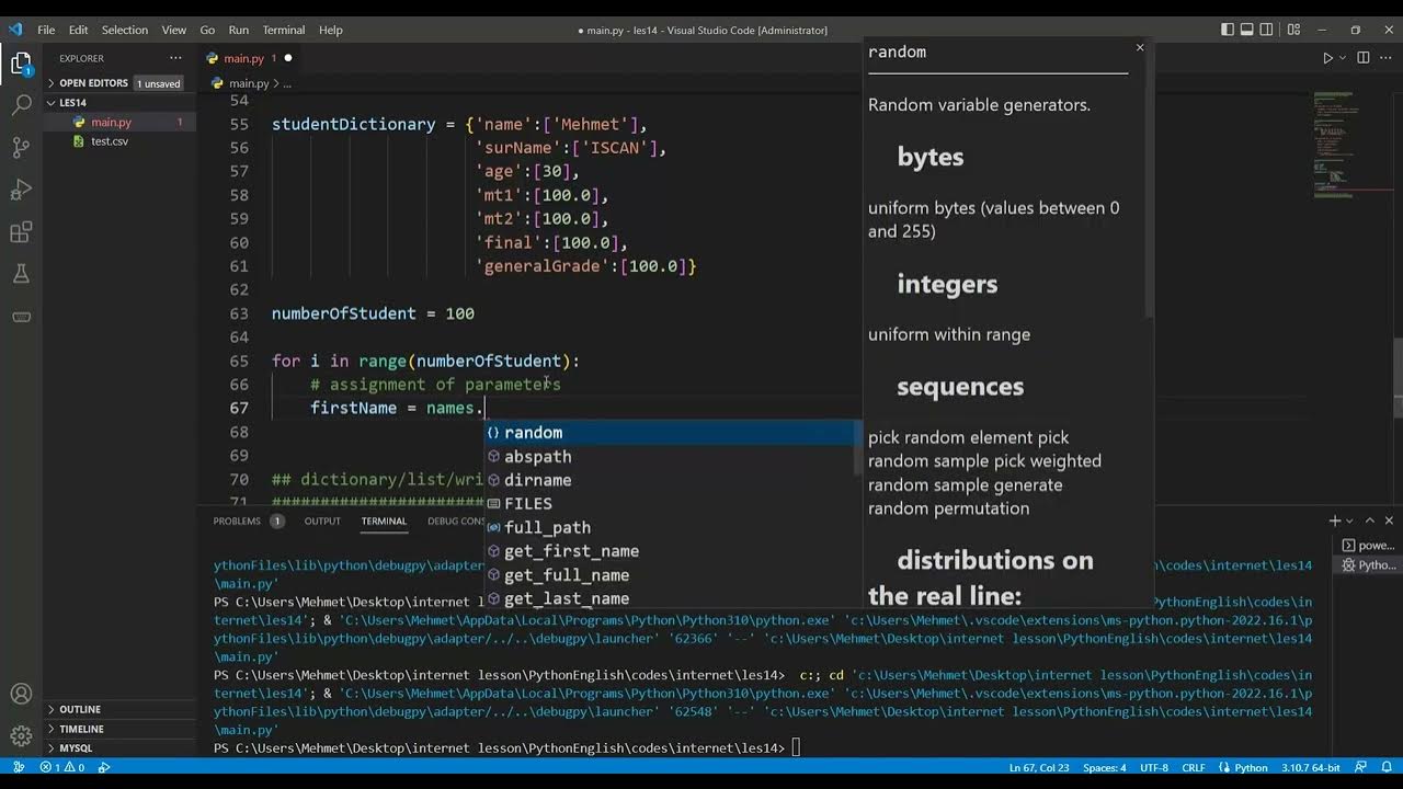 Python Programming - Les 14 - Python Variables - Dictionary Dataset and ...