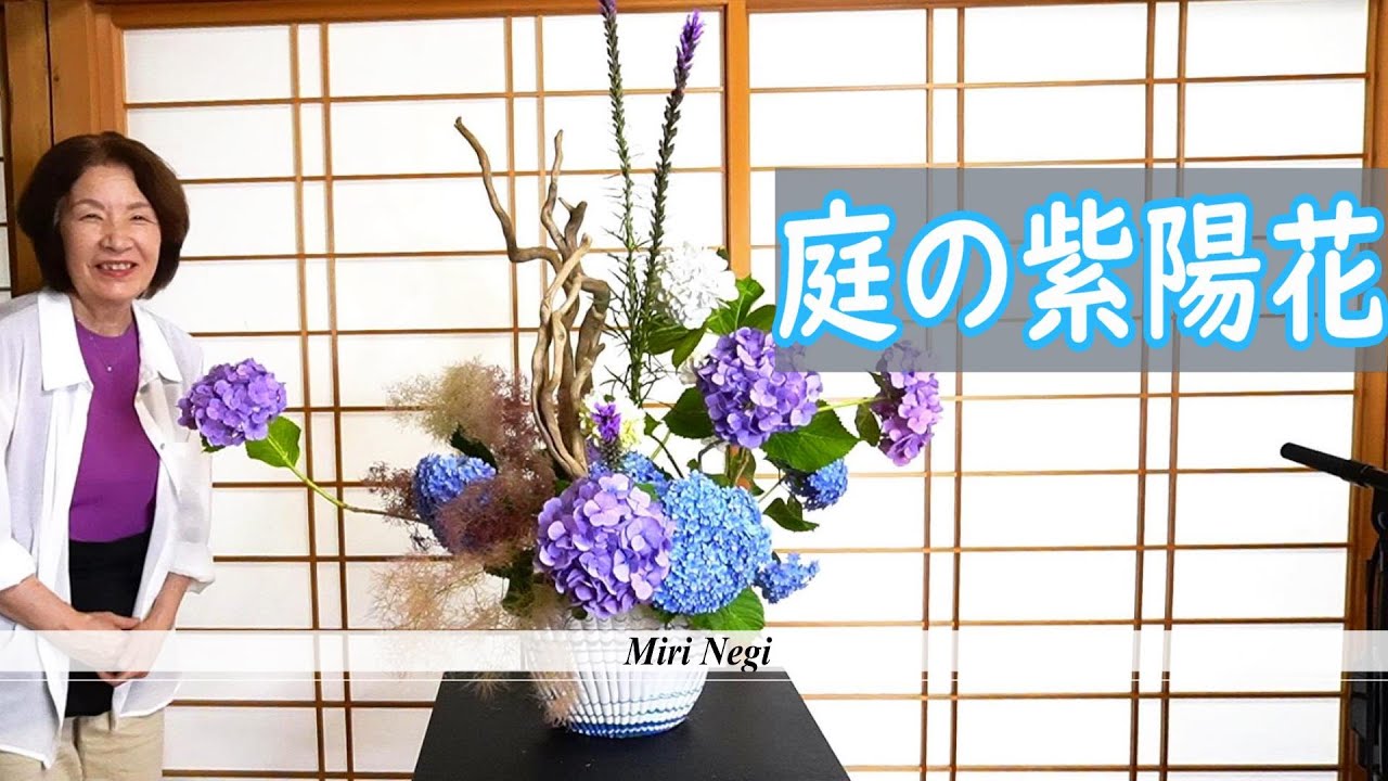 Arranging Hydrangeas in the Garden] _Three Ikebana Works for the