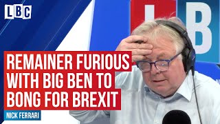 This caller was very angry with nick ferrari's campaign to crowdfund
the money needed get big ben sound on brexit day. authorities have
ruled out f...