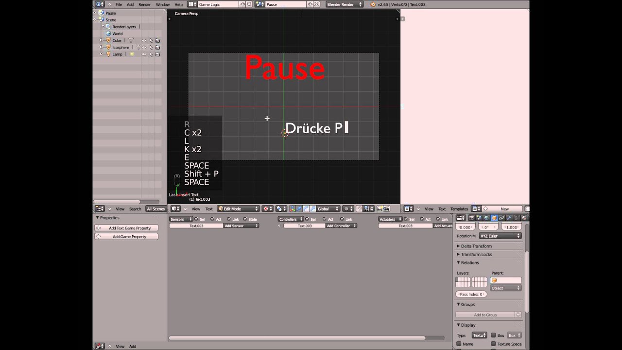 Ein Pausenmenü erstellen – Blender Game Engine