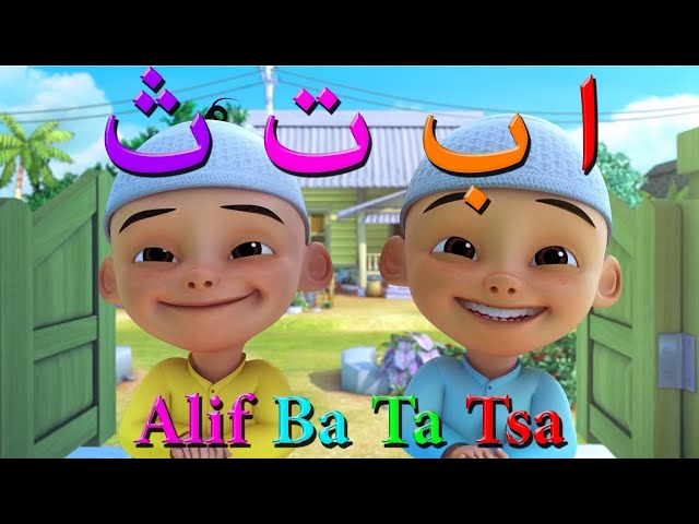 Alif Ba Ta upin ipin, belajar dan bernyanyi huruf hijaiyah, huruf arab dan teks indonesia class=