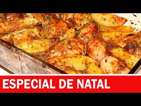 FRANGO ASSADO COM BATATA E LINGUIÇA ESPECIAL DE NATAL