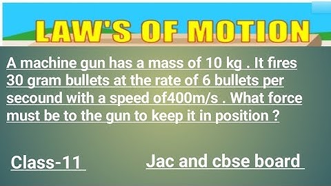 A machine gun has a mass of 10 kg . It fires 30 gram bullets at the rate of 6 bullets/s.|| class-11|
