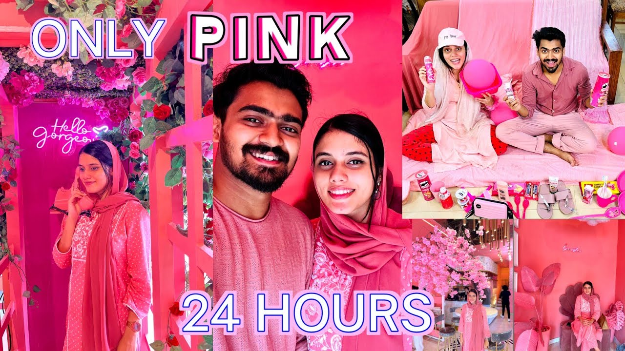 Using Only Pink Colour Things For 24 Hours Challenge 💗| Only Pink Foods 😳| പണി പാളി guys 😭
