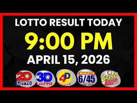 Lotto Result Today 9PM Draw April 15, 2026 | 2D, 3D Swertres, 4D, 6/45,  6/55, PCSO #lottoresult