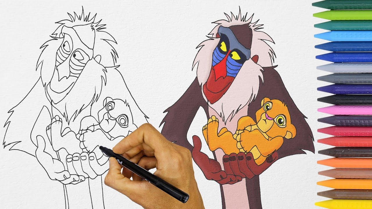 How to draw an Simba and Rafiki monkey In The Lion King step by step ...