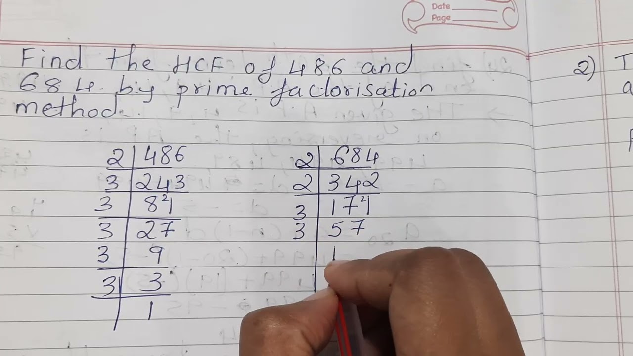 Find the HCF of 486 and 684 by prime factorisation method 