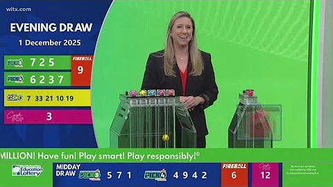 Evening SC winning lottery numbers for December 1, 2025