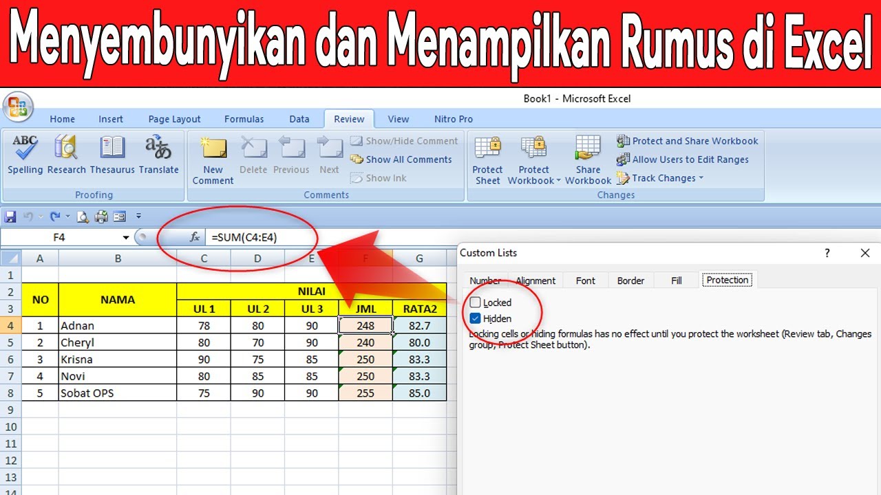 Cara Menampilkan Atau Menyembunyikan Rumus Di Excel Youtube