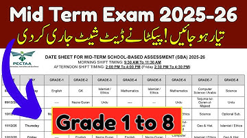 🎓 Mid Term Exams 2025-26 Punjab Board | Classes 1 to 8 | PECTA Date Sheet, Syllabus & Paper Pattern