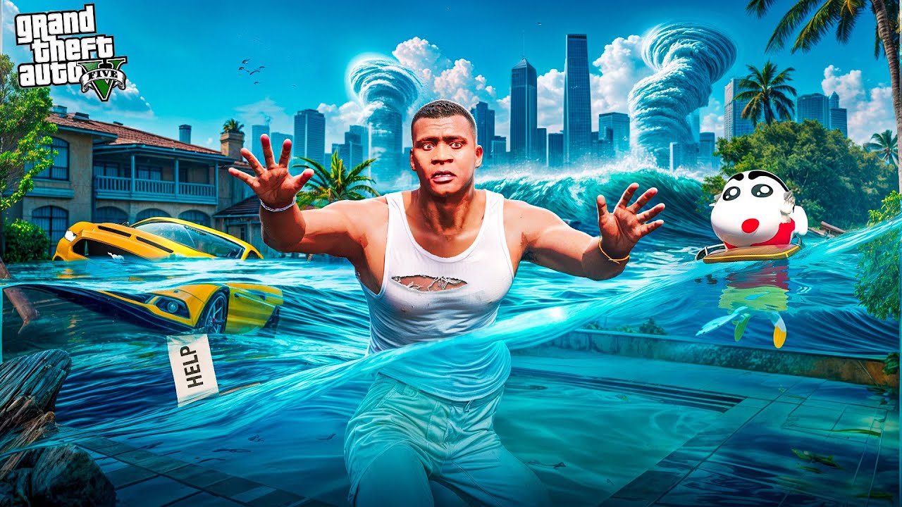Franklin & Shinchan Save Citizens From Deadly Tsunami in GTA 5