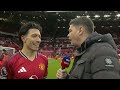 Bryan Mbeumo and Lisandro Martínez react to Man Utd win against Man City