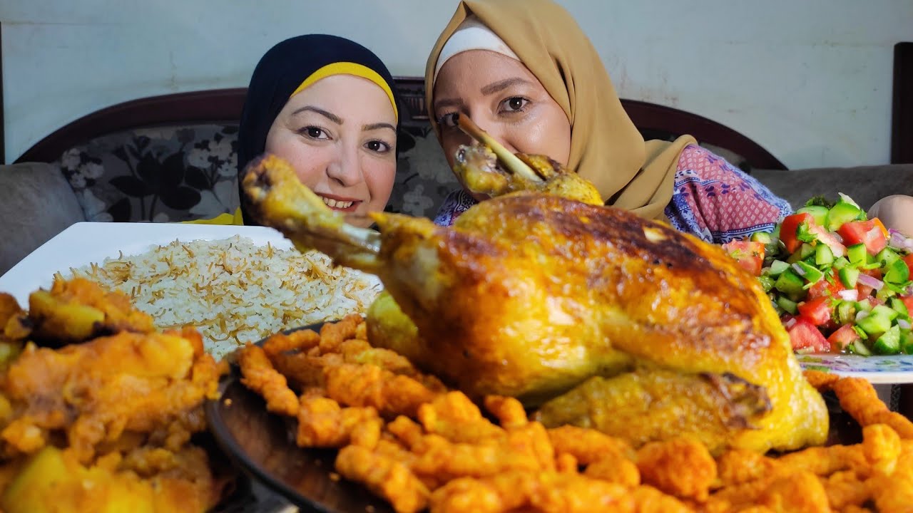 تحدي علي صينيه البطاطس والملوخيه الخضراء والأرز والدجاج 🐓 واسماء متابعين 😘