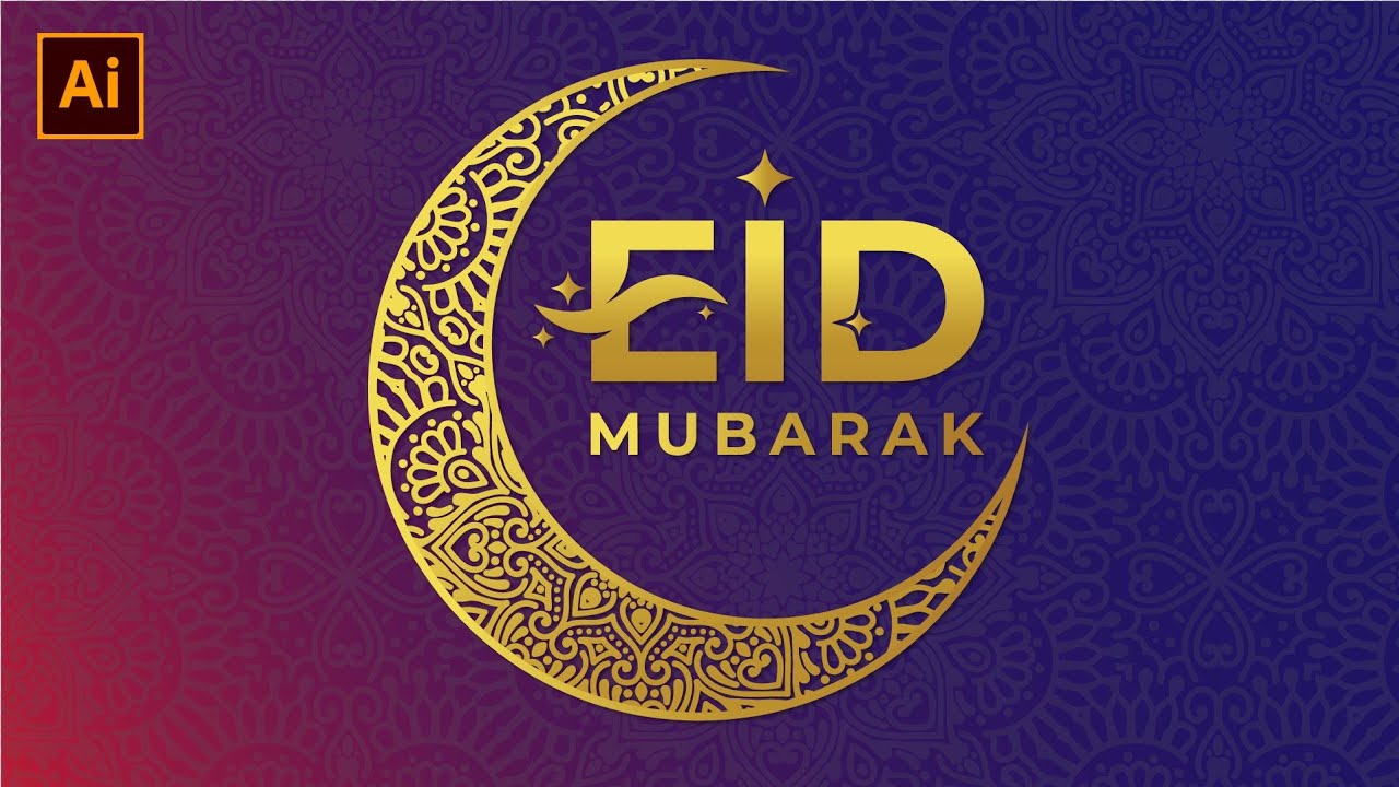 How to make Eid Mubarak logo design in Adobe illustrator || Eid Mubarak logo design illustrator