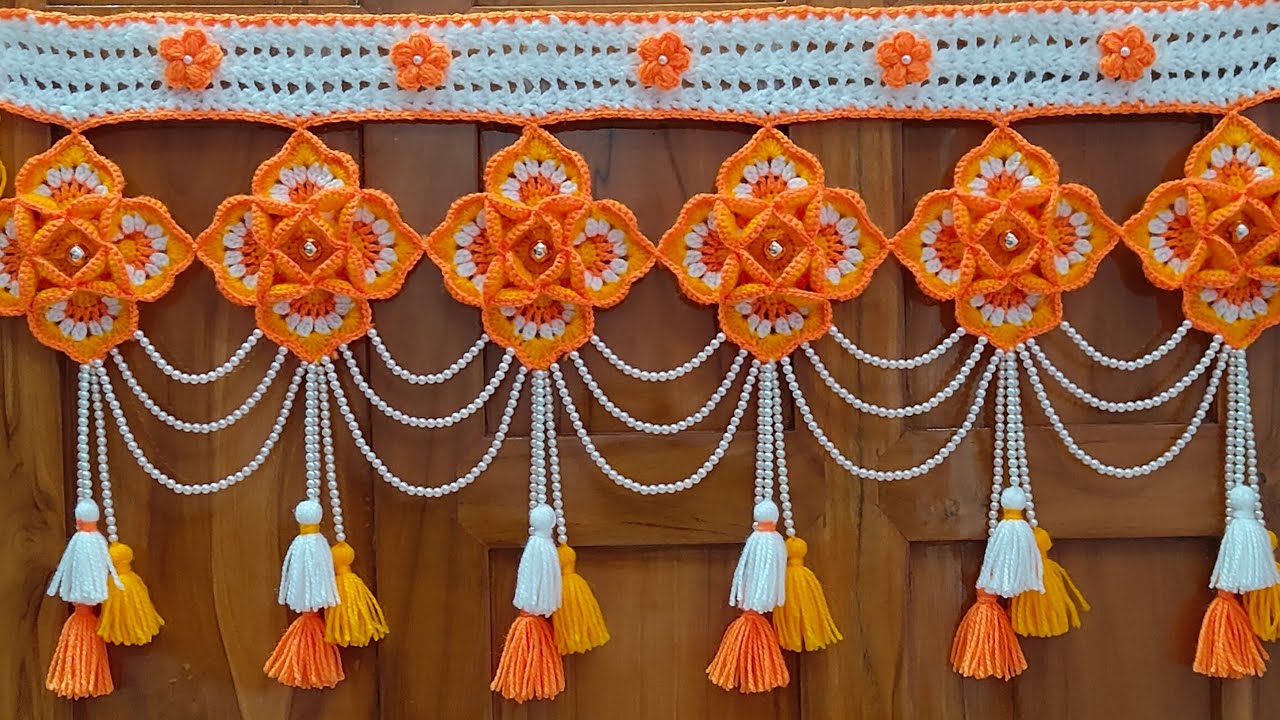 wow🧡 नए और आसान तरीके से तोरण बनाना सीखें 🏵️Gate parda💫 झालर/bandhanwar🤩How to crochet toran/latkan