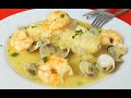 RAPE EN SALSA ESPAÑOLA con gambas y almejas,fácil de hacer y delicioso