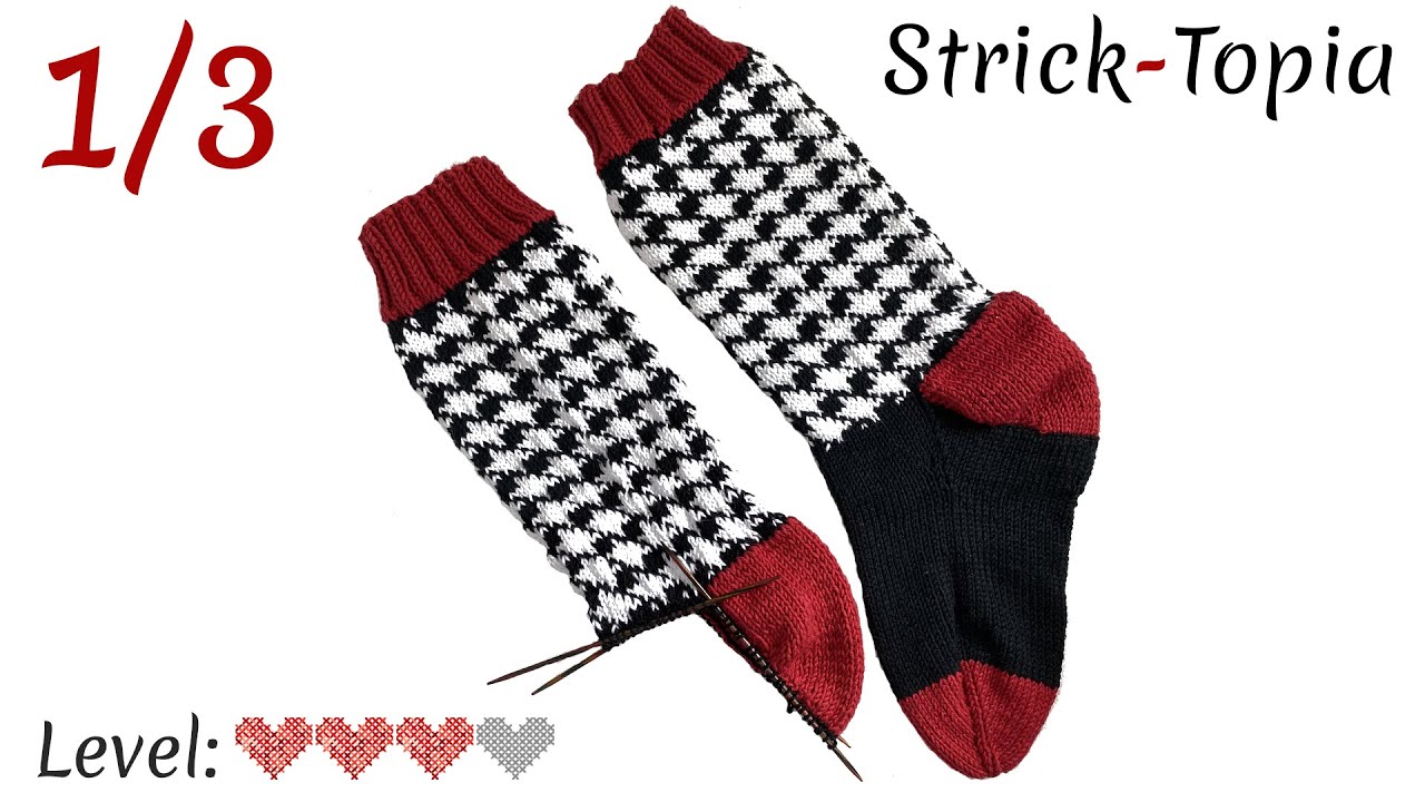 Socken im Hahnentrittmuster stricken leicht gemacht - Video 1/3 - Der Schaft & Muster