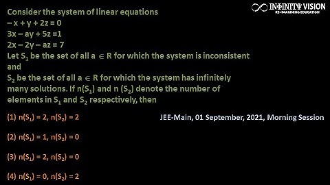 Determinants: Consider the system of linear equations– x + y + 2z = 0,3x – ay + 5z =12,x – 2y – az